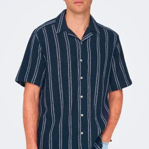 ONLY & SONS Trev Reg Structure Stripe SS Shirt Dark Navy