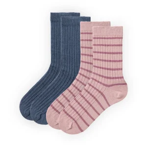 Strumpor 2-pack ribbade indigo/rosa