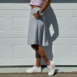 Ljusgrå Knälång Byxkjol med Fickor