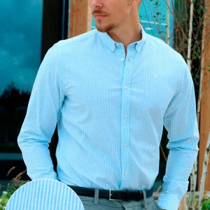 Clean Cut Copenhagen Oxford Stretch Stripe L/S Light Blue