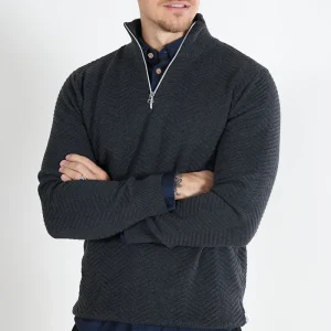 Kronstadt Carlo Cotton half zip knit Charcoal Mix