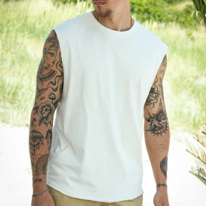 Urban Classics Open Edge Sleeveless Tee White Sand