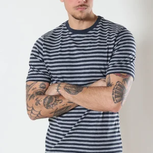 Basic Brand T-shirt Striped Oxford Grey/Heather Blue