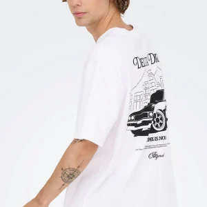 ONLY & SONS Nathan Backprint Relaxed Fit Tee Bright White Delta Drive