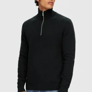 Selected Dane LS Structure Knit Half Zip Black