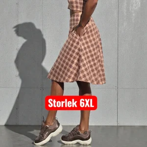 Beige Rutig Lång Byxkjol med Fickor