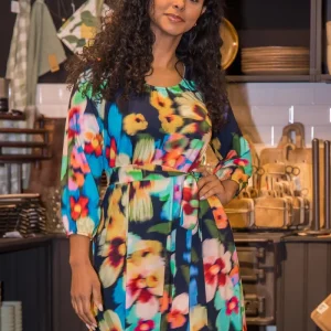 A-lined belted short jersey dress - Navy