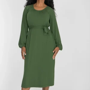 A-lined belted midi jersey dress - Forrest green