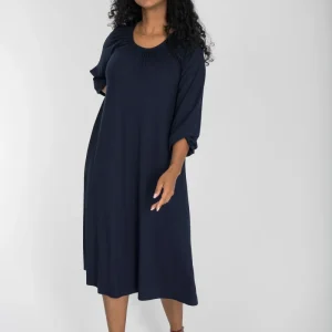 A-lined belted midi jersey dress - Navy
