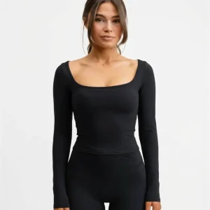 Butter Soft Long Sleeve Crop Black
