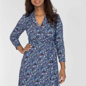 Bestie wrap short jersey dress - Blue flowers