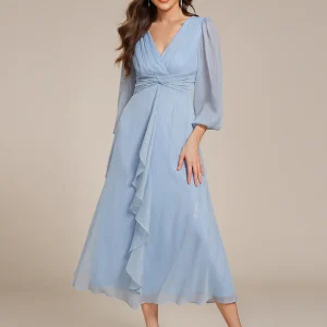 Kort klänning  med lång ärm sky blue