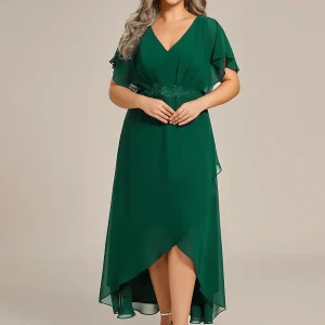 Kort klänning  med fjärilsärm dark green