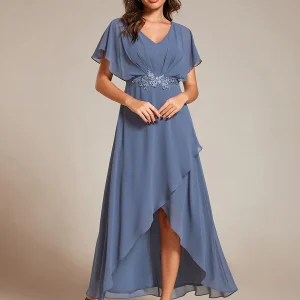 Kort klänning  med ärm dusty blue EE02027