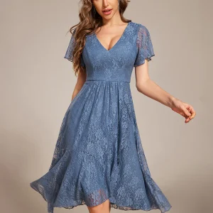 Kort klänning  med ärm dusty blue EG02489 dusty blue