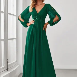 Lång klänning med ärm dark green