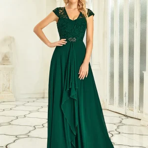 Lång klänning med liten ärm dark green