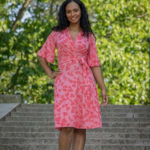 Essential bell sleeve short jersey dress - Pink