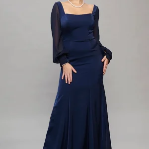 REA Lång klänning med ärm PartyLine H1014 navy