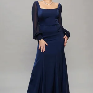 * REA Lång klänning med ärm PartyLine H1014 svart