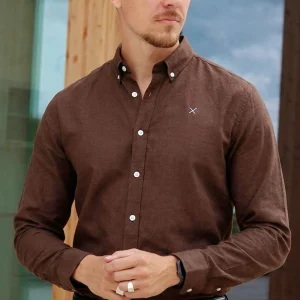 Clean Cut Copenhagen Oxford Stretch Plain L/S Dark Brown Melange
