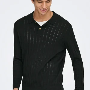 ONLY & SONS Kent Regular Fit Polo Knit LS Black