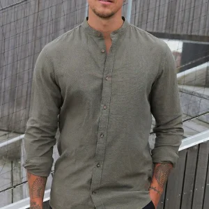 Jack & Jones Summer Shirt Linen Blend Band LS Dusty Olive