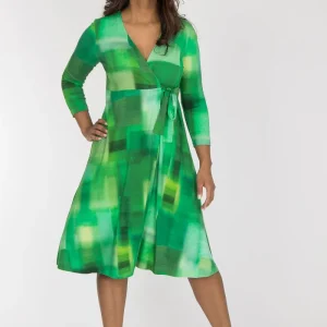 Loose fit short wrap jersey dress - Green
