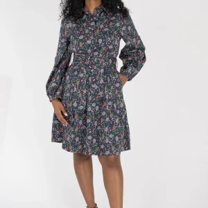 Cotton shirt short dress - Navy flowers