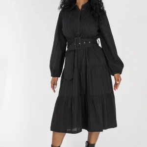 Shirt cotton lace midi dress - Black