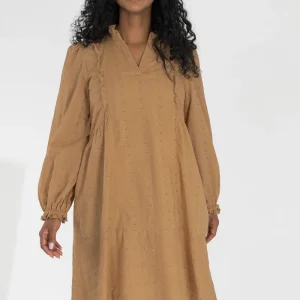 Cotton lace short dress - Sand