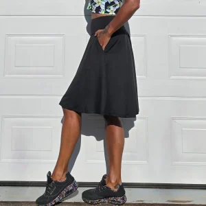 Svart Knälång Byxkjol med Fickor