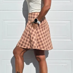 Beige Rutig Byxkjol med fickor utanpå