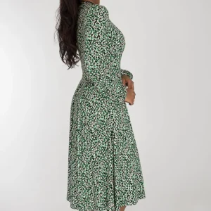 Pleated waist midi jersey dress - Black