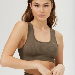 Ribbed Seamless Square Sports Bra Dark Olive