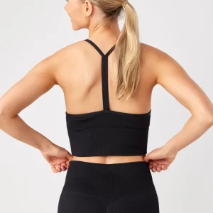 Ribbed Seamless V Sports Bra Black