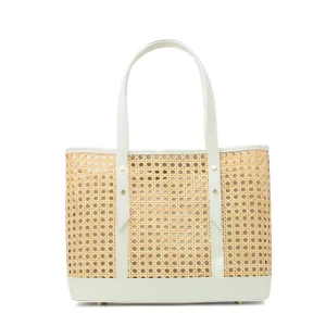 Rottingväska med läderhandtag "Modena Maxi"  Beige