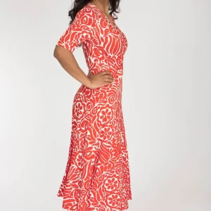 Slip-On wrap midi jersey dress - Coral Red