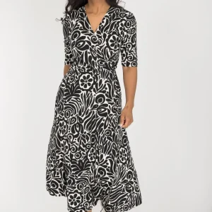 Slip-On wrap midi jersey dress - Black