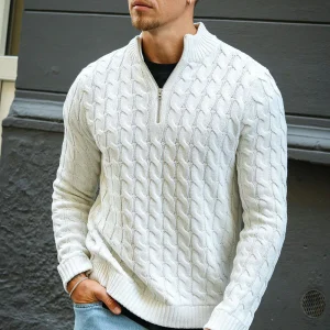 ONLY & SONS Kicker Cable Knit Half Zip Antique White