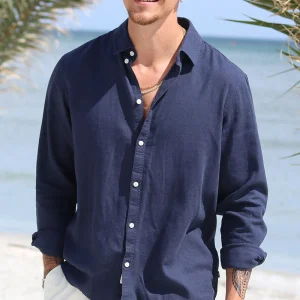 Solid Enea Allan Linen Shirt LS Insignia Blue