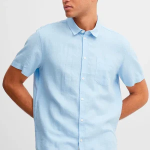 Solid Allan SS Linen Shirt Chambray Blue