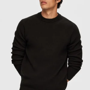 Selected Dane LS Structure Knit Crew Neck Black