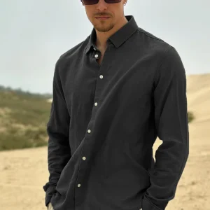 Solid Enea Allan Linen Shirt LS True Black