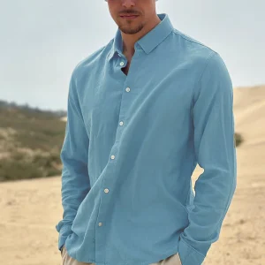 Solid Enea Allan Linen Shirt LS Chambray Blue