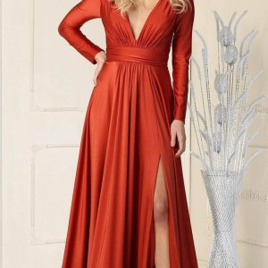 REA Aftonklänning / Balklänning med lång ärm  PartyLine 11835 rust