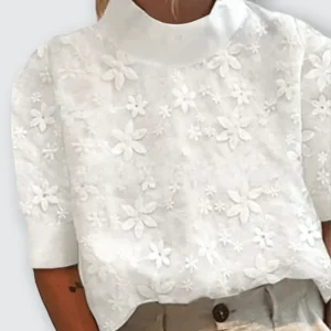 Nora | Broderad blus med ståkrage