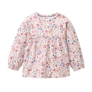 Långärmad topp rosablommig