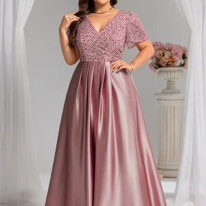 Lång klänning med ärm orchid satin