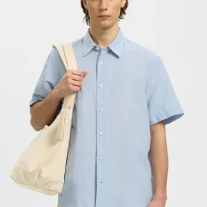 Selected Clay Linenblend Shirt SS Dusty Blue
